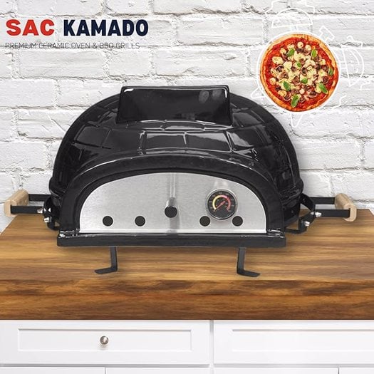 SAC Kamado 21" Tabletop Pizza Oven, Portable Outdoor Ceramic Grill, Charcoal and Wood Fired, High Heat Retention, Cook up to 28 cm Pizzas